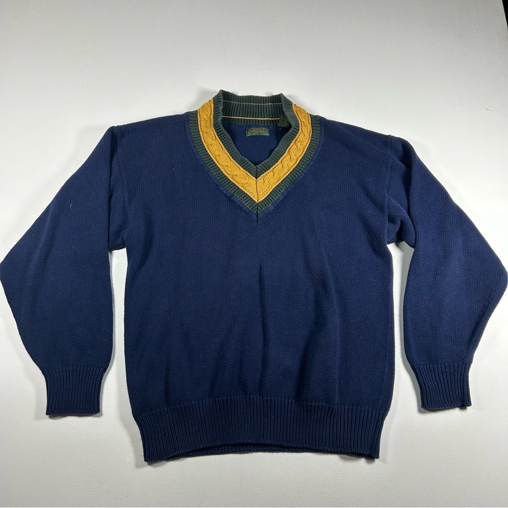 Vintage Robinsons Private Stock Sweater Mens M Cable Knit V Neck Preppy Varsity